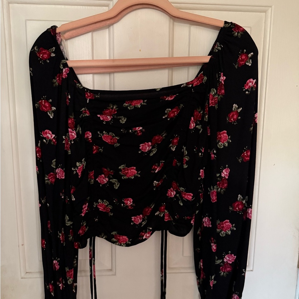 Wild Fable Black and Pink Floral Blouse